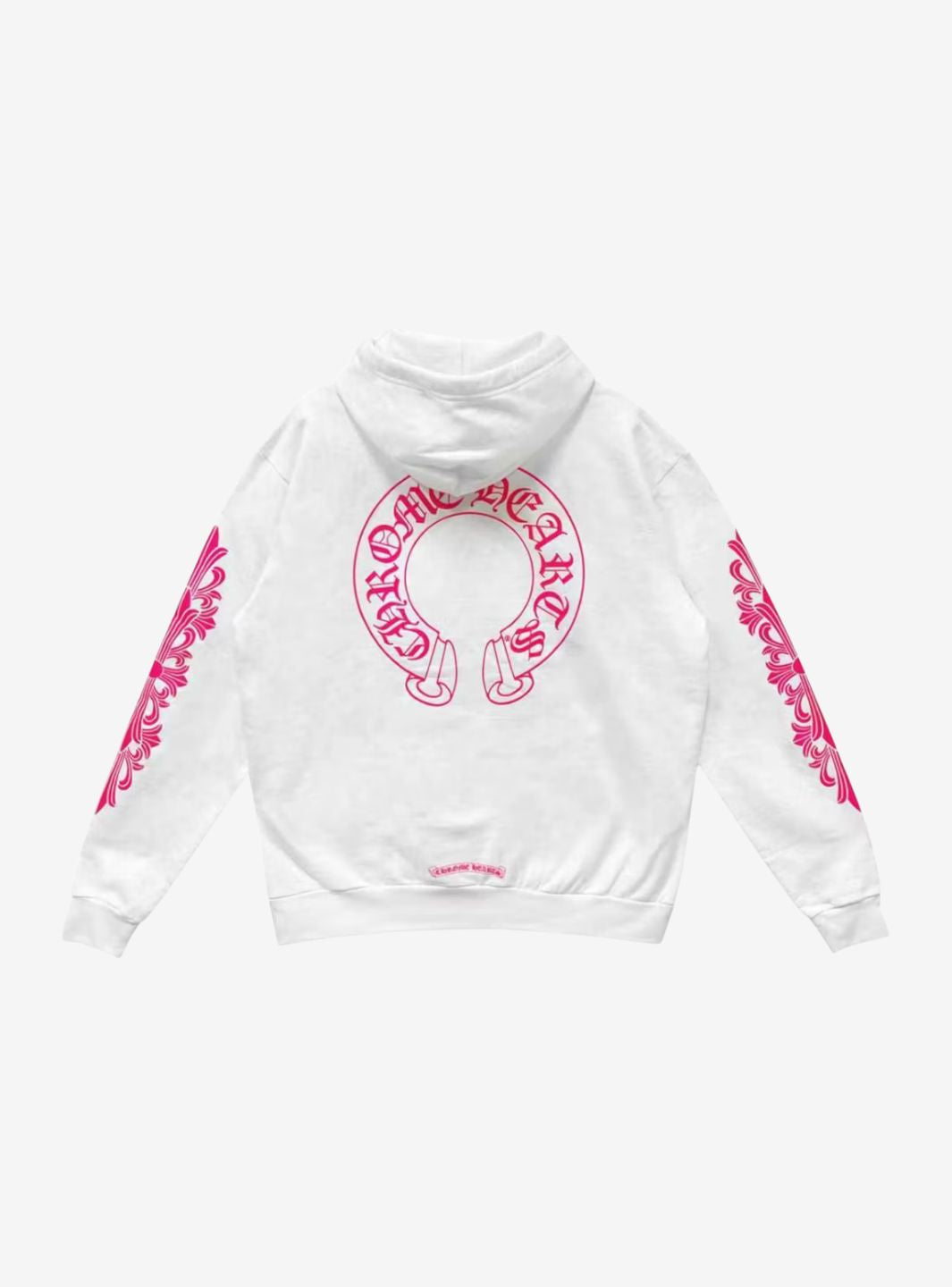 Chrome Hearts Pink Horseshoe Floral Sleeve Pullover Hoodie White