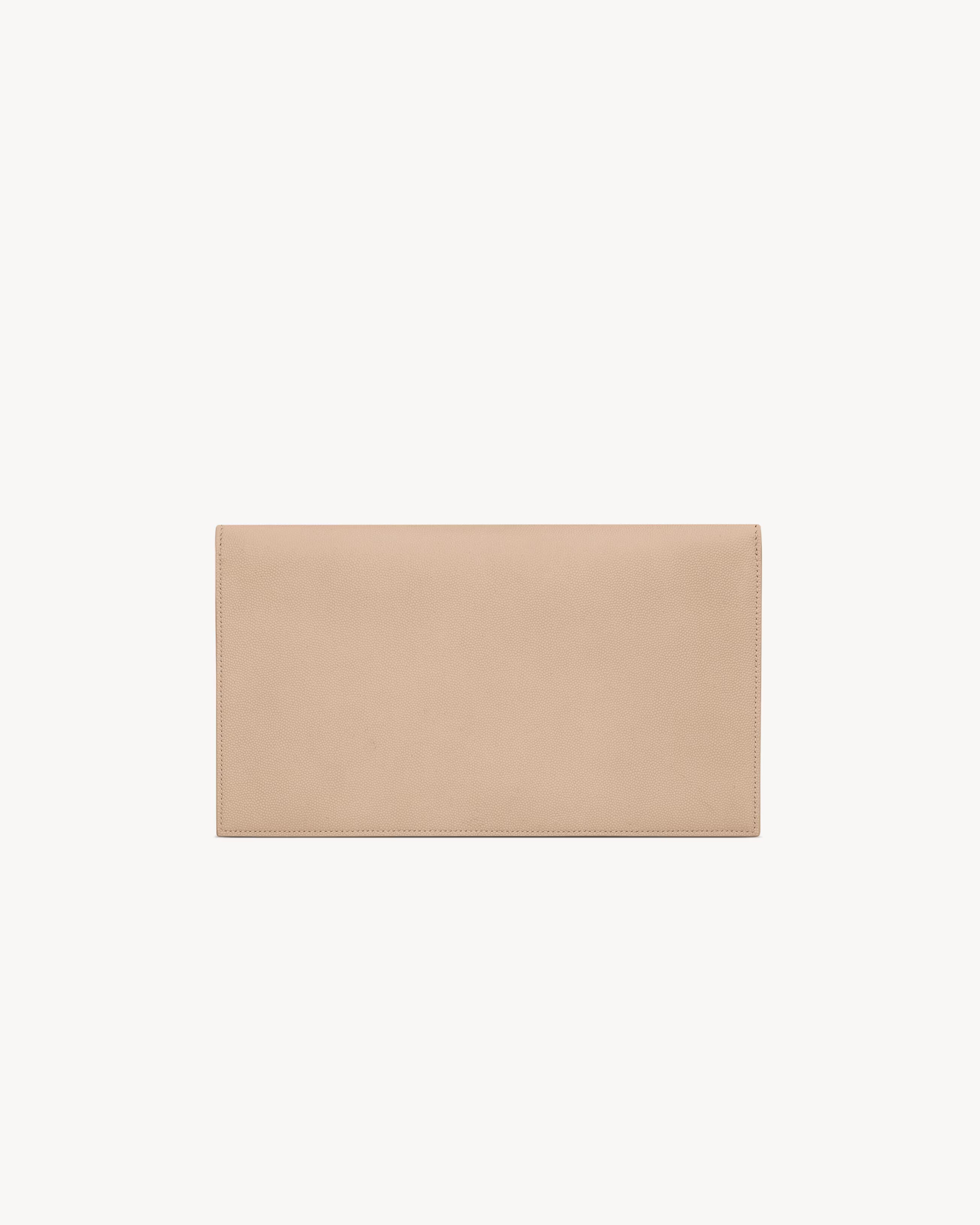 Saint Laurent Pochette Uptown Grain de Poudre Embossed Leather Dark Beige