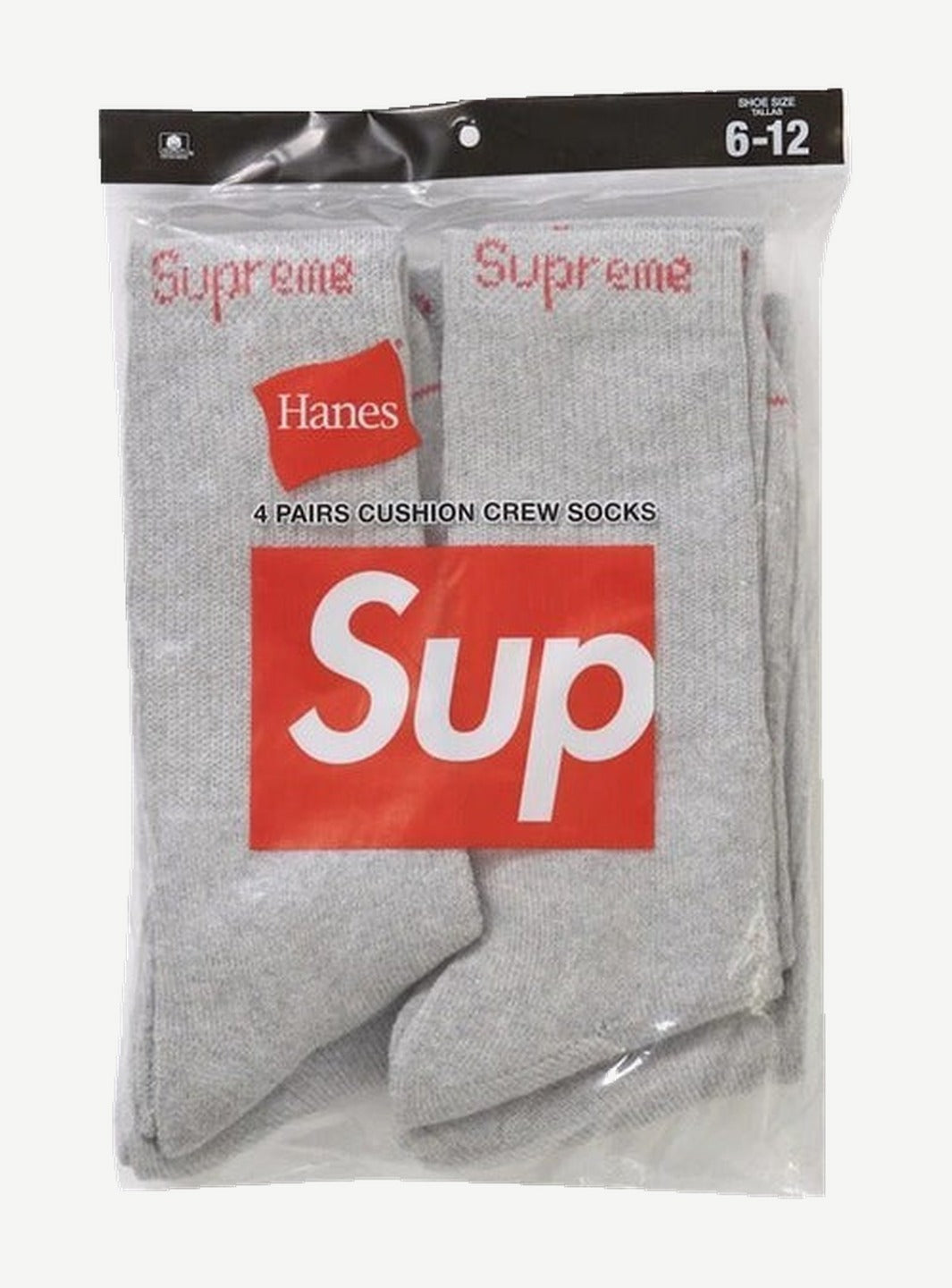Supreme Hanes Crew Socks (4 Pack) Heather Grey