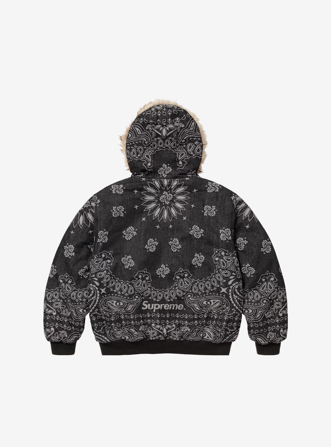 Supreme Bandana Jacquard Denim Hooded Work Jacket Black