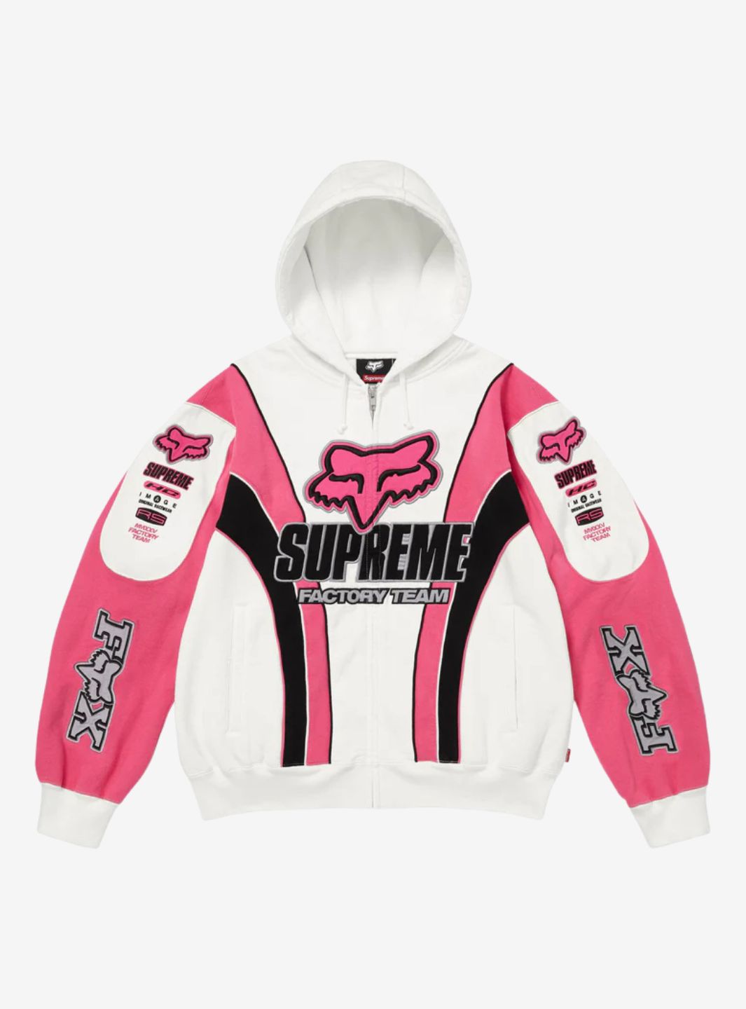 Supreme Fox Racing Zip Up Hooded Sweatshirt White