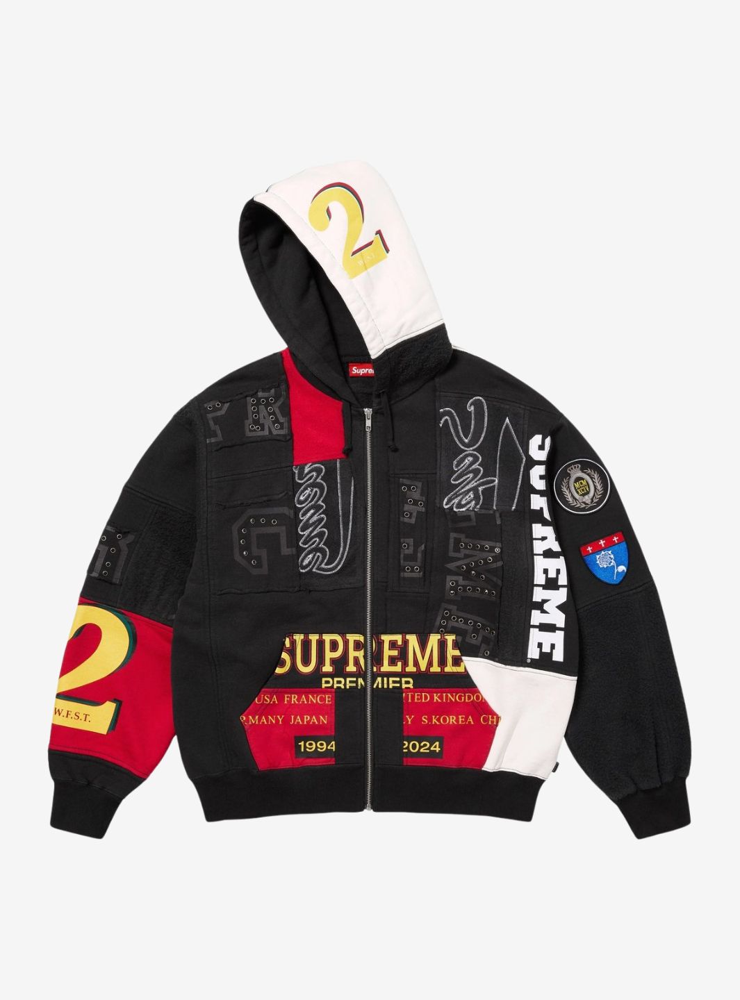 Supreme Patchwork Zip Up Hooded Sweatshirt Black (SS25)