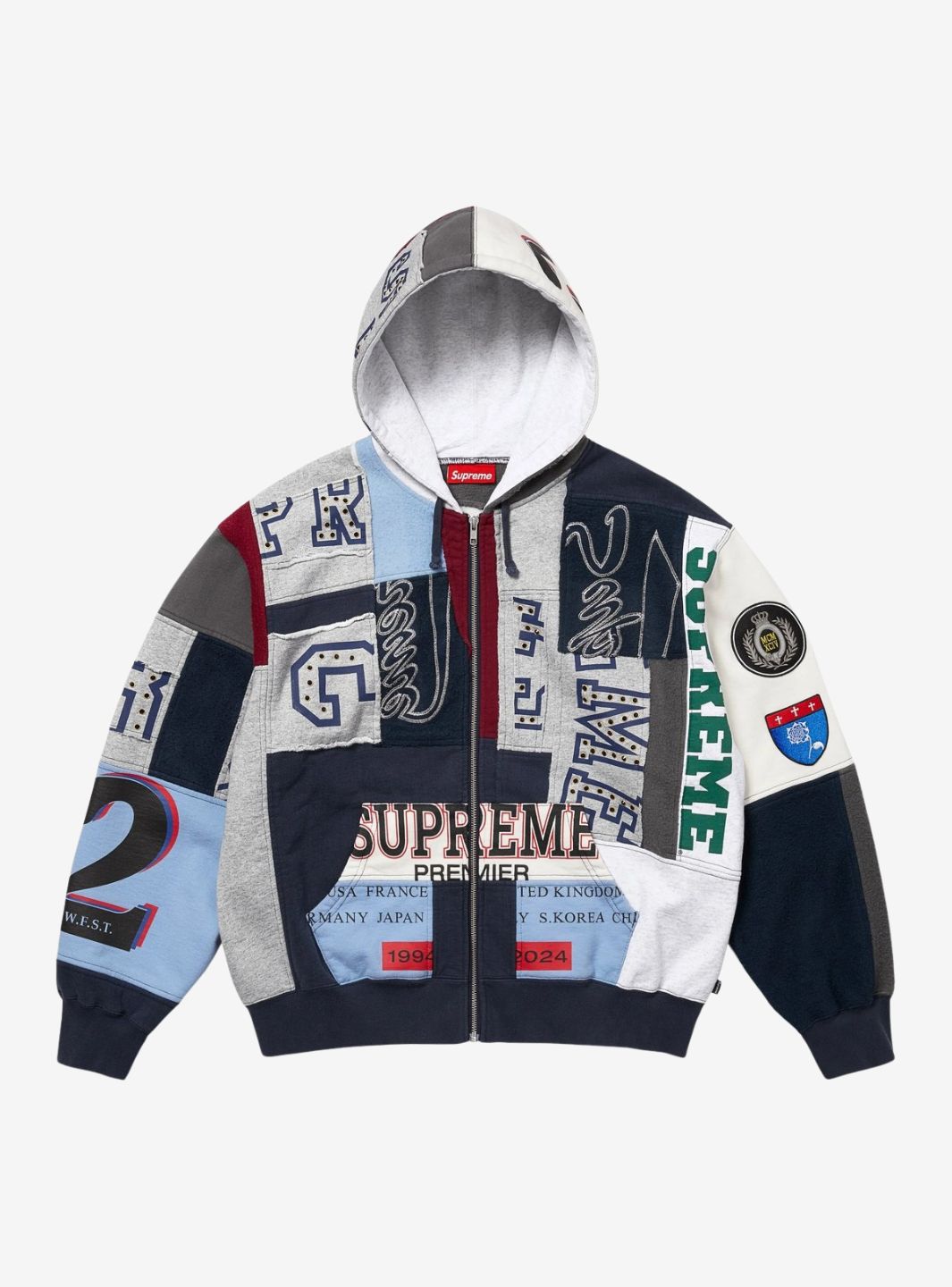 Supreme Patchwork Zip Up Hooded Sweatshirt Navy (SS25) | ResellZone