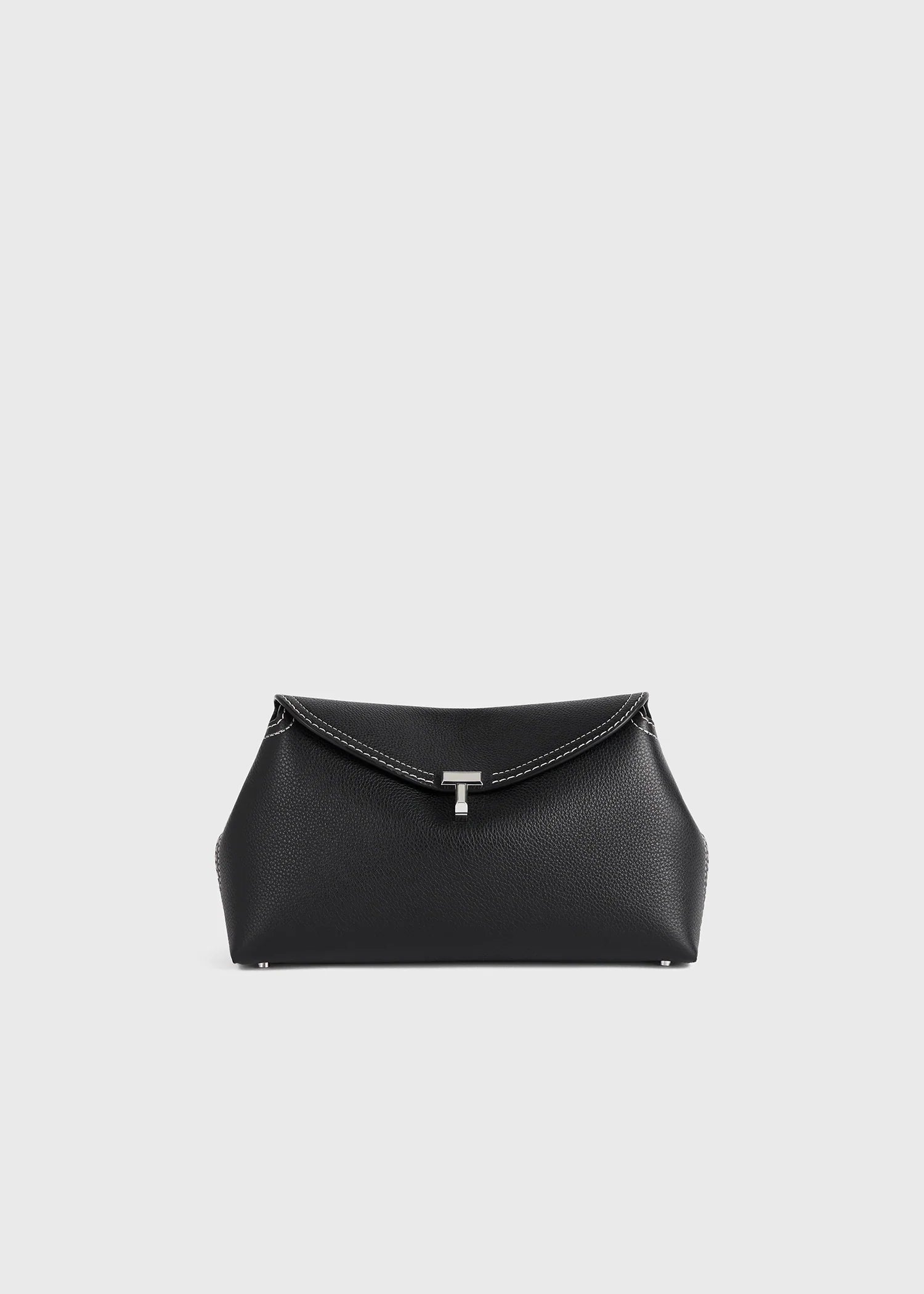 Toteme T-Lock grained-leather clutch black and silver