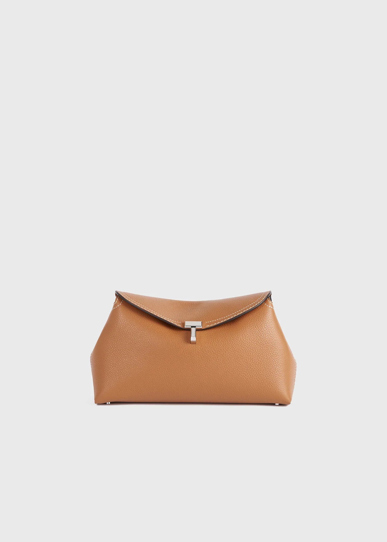 Toteme T-Lock grained-leather clutch tan