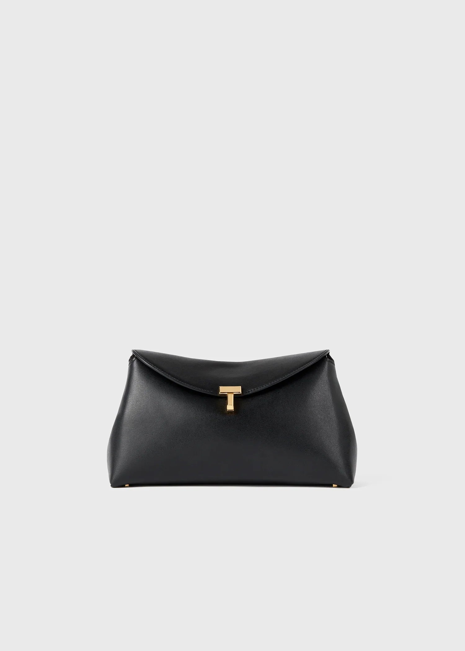 Toteme T-Lock grained-leather clutch black and gold