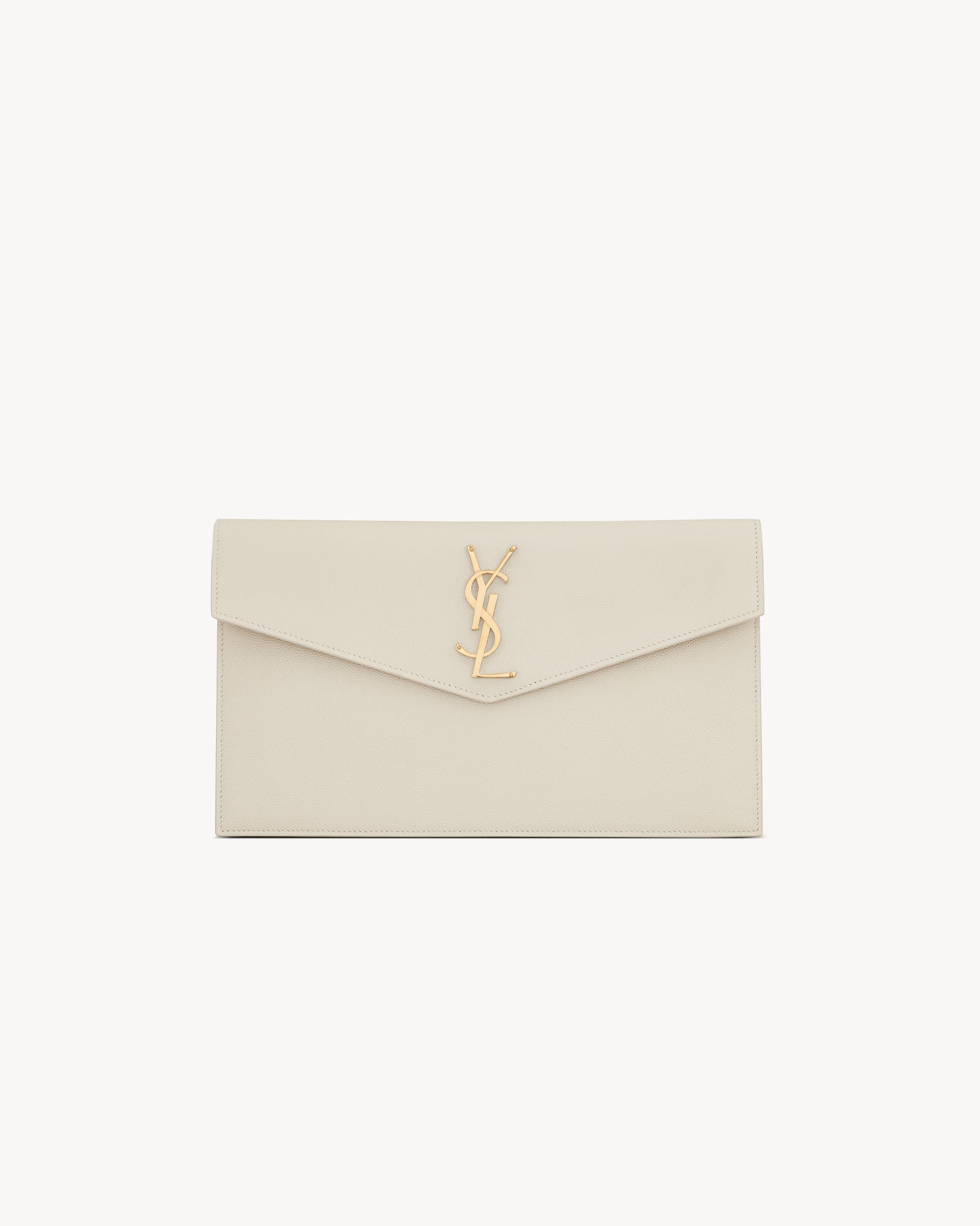 Saint Laurent Pochette Uptown Grain de Poudre Embossed Leather Blanc Vintage