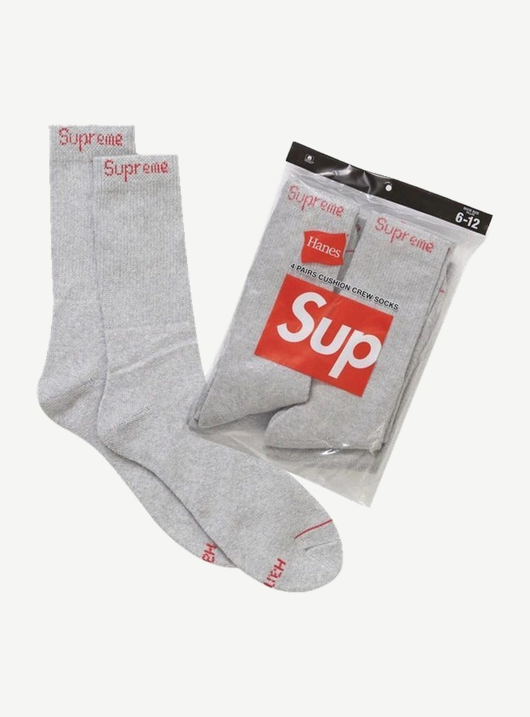 Supreme Hanes Crew Socks (4 Pack) Heather Grey