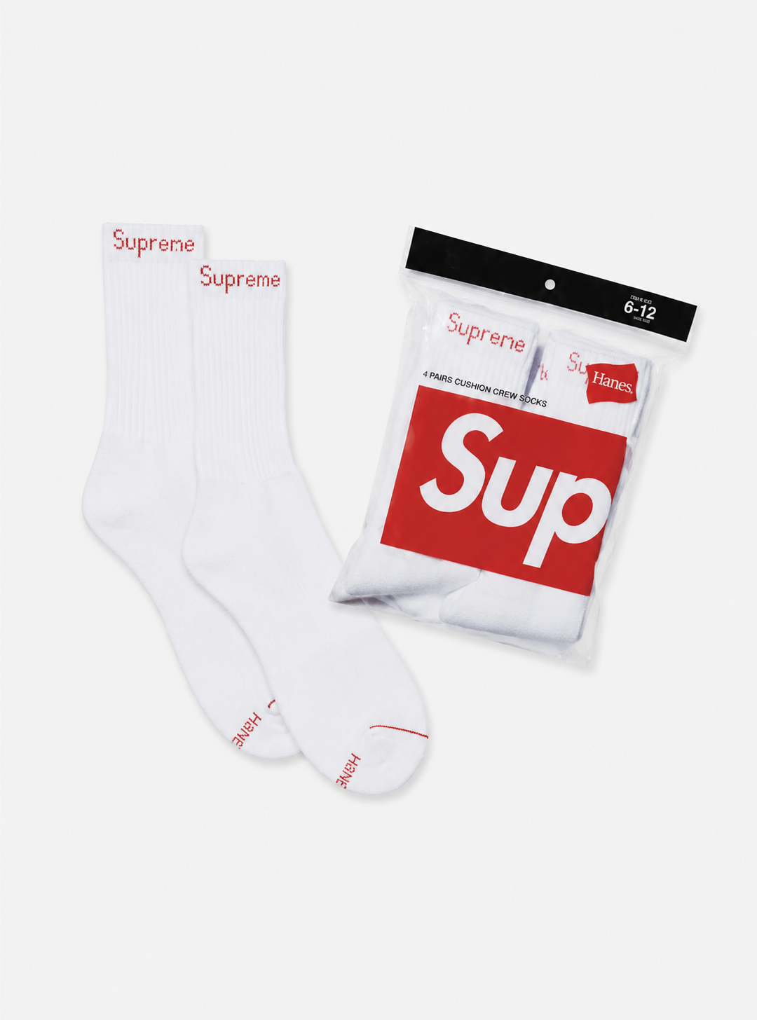 Supreme Hanes Crew Socks (4 Pack) White