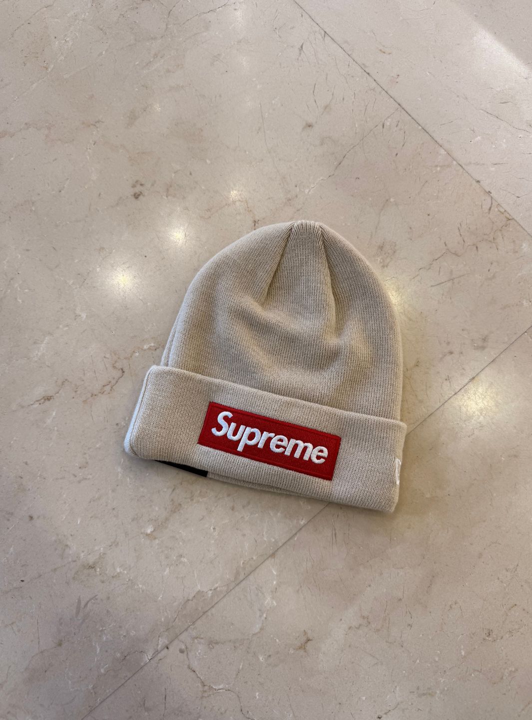 Supreme New Era Box Logo Beanie Stone (FW24)