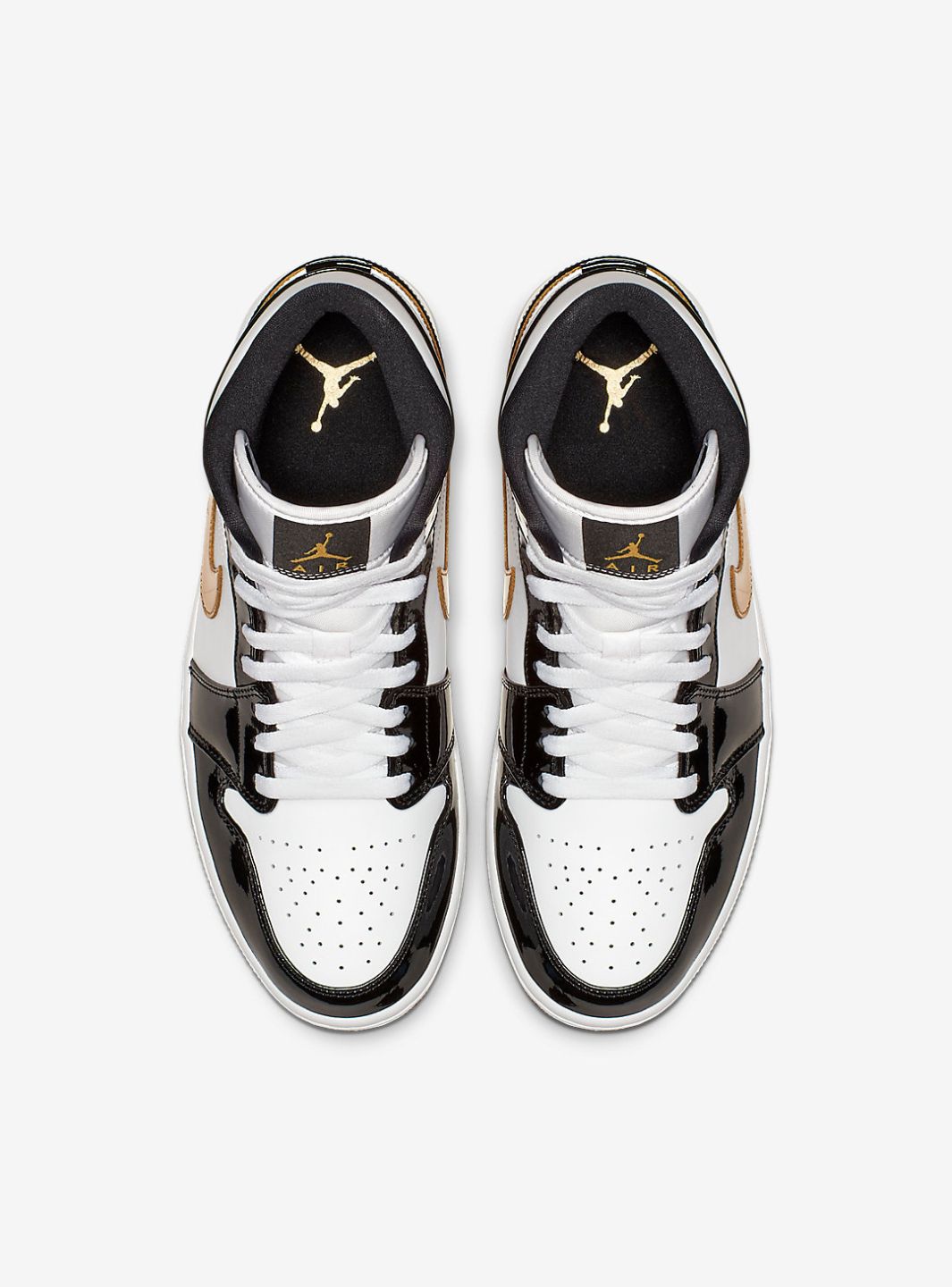 Air Jordan 1 Mid Patent Black White Gold