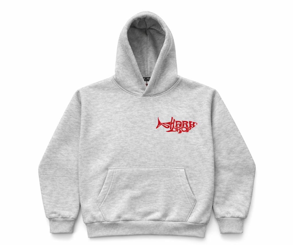 SharkDrop Hoodie Light Grey Red