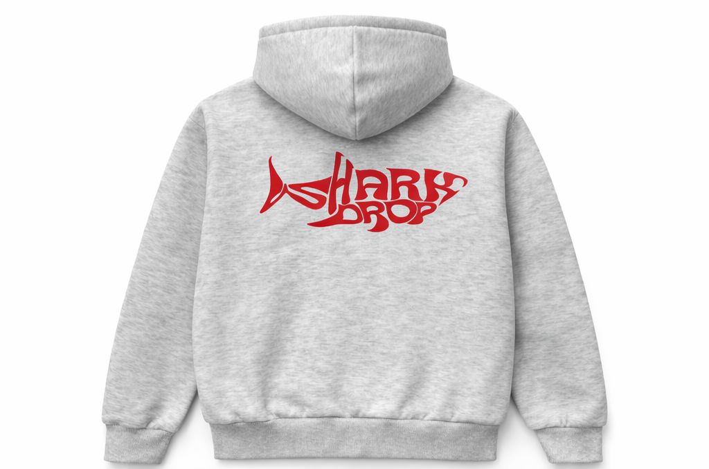 SharkDrop Hoodie Light Grey Red