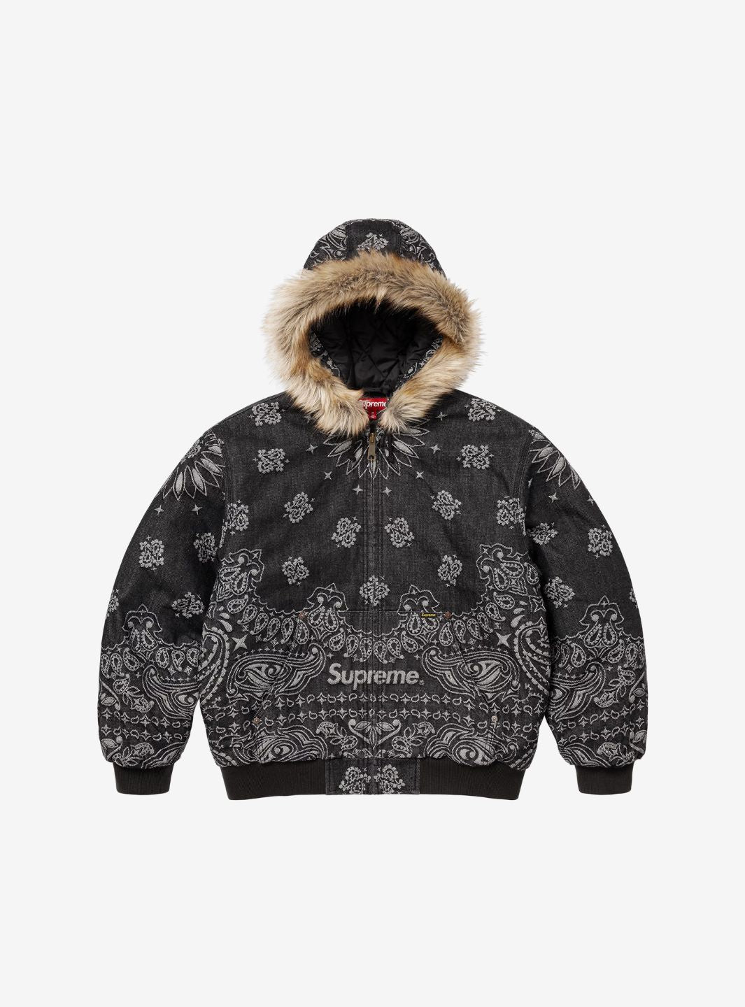 Supreme Bandana Jacquard Denim Hooded Work Jacket Black