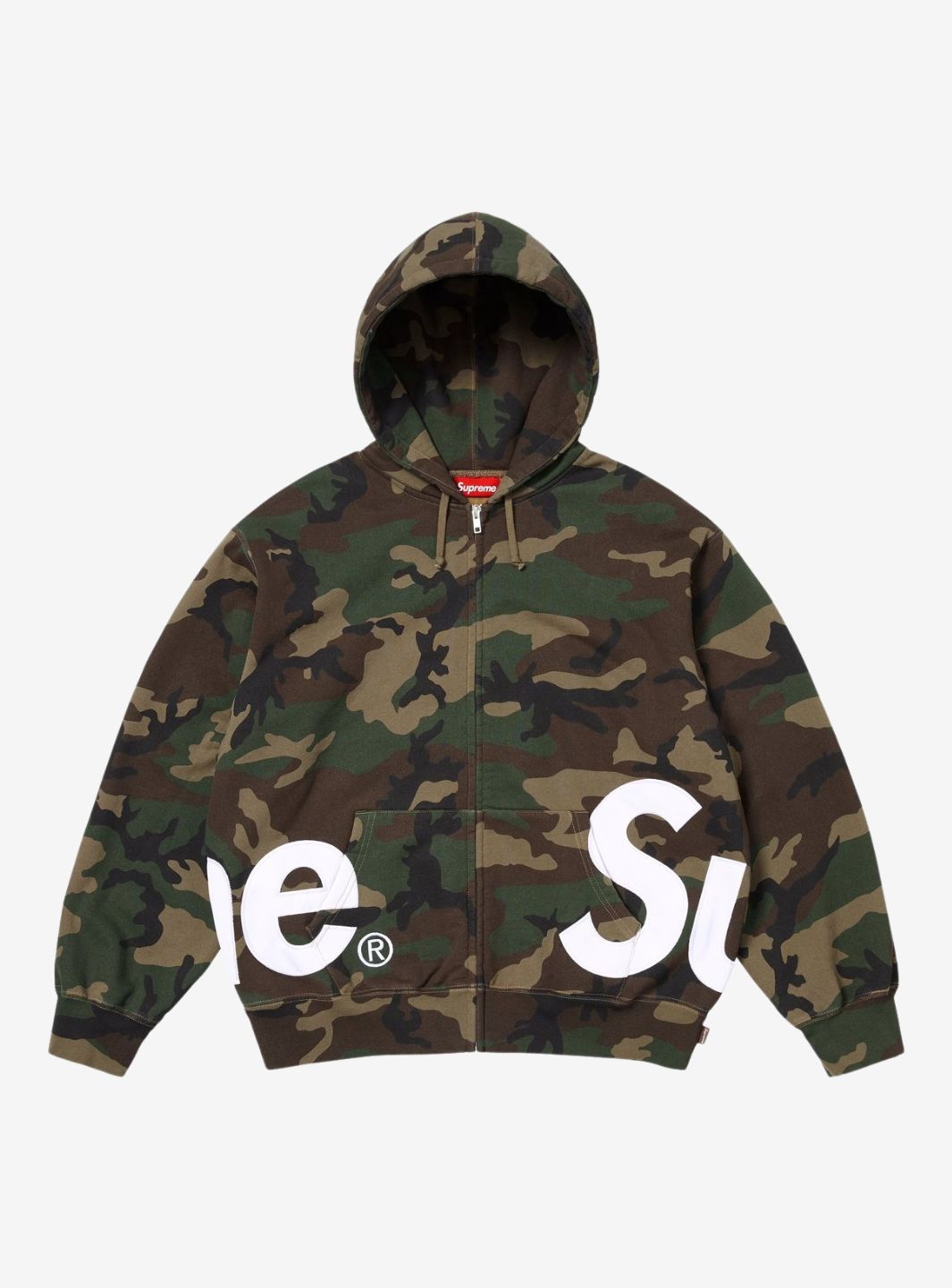 Supreme Big Logo Zip Up Hooded Sweatshirt Woodland Camo