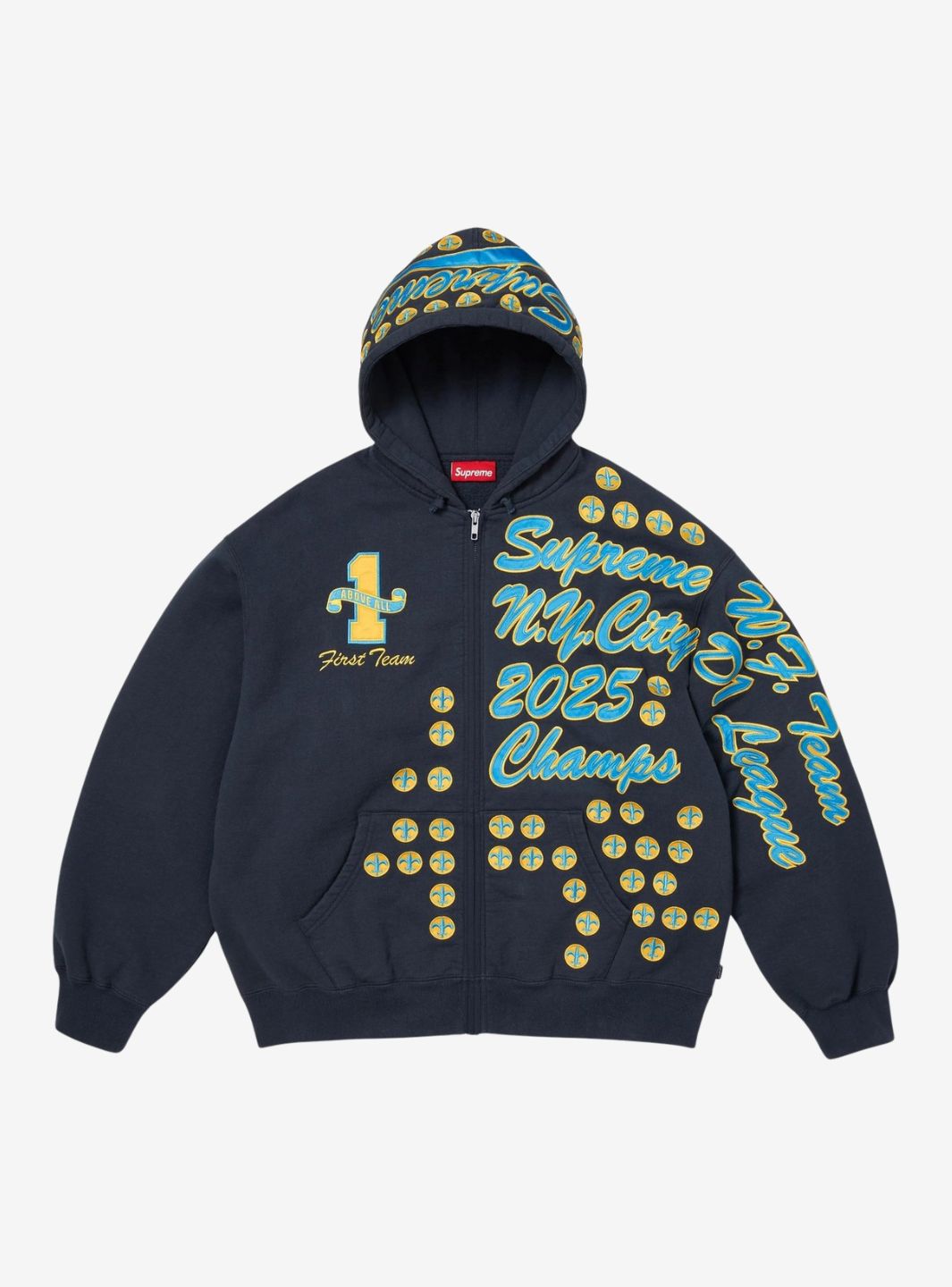 Supreme League Champs Zip Up Hooded Sweatshirt Navy