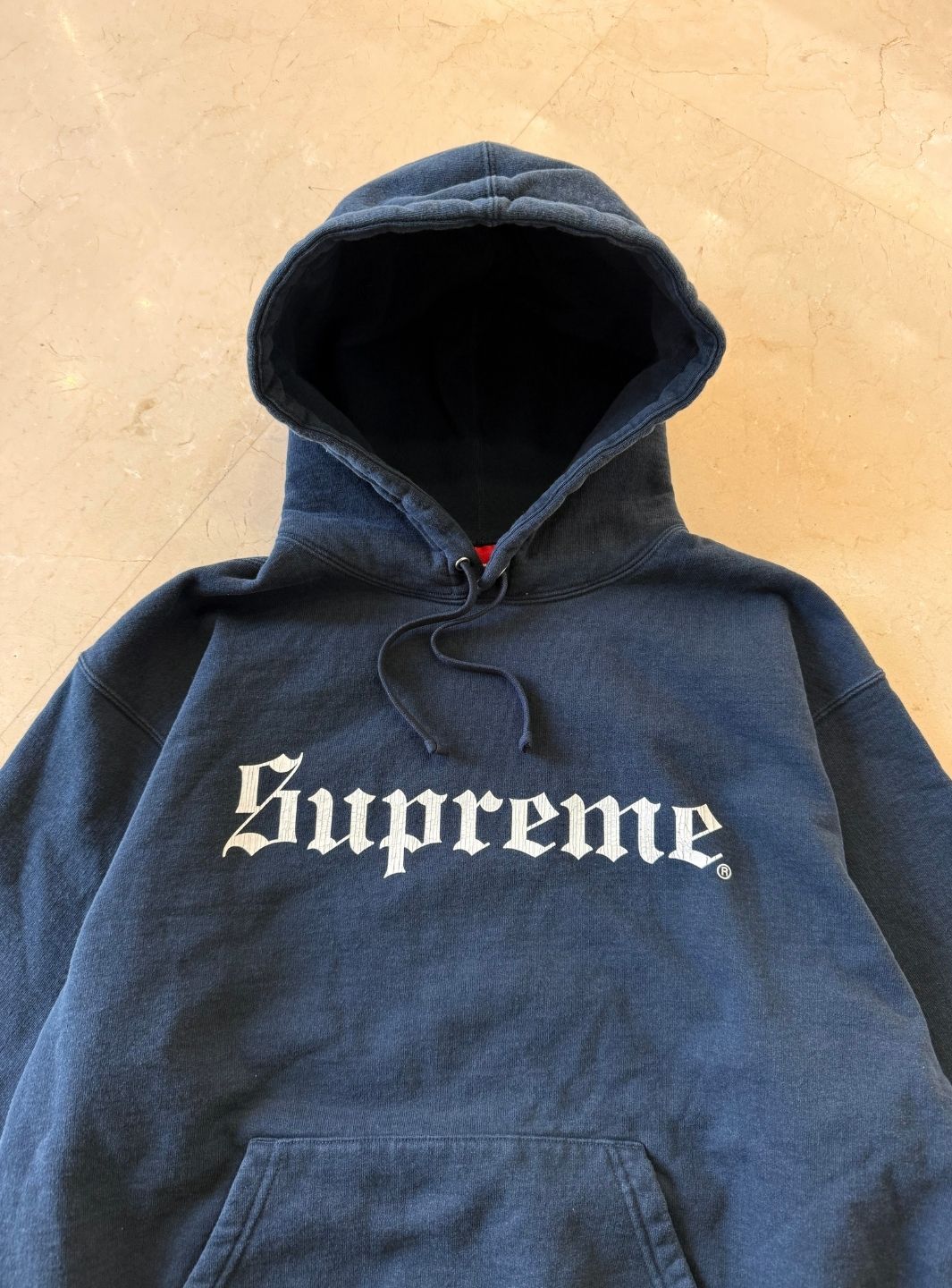 Supreme Washed Old English Hooded Sweatshirt Navy