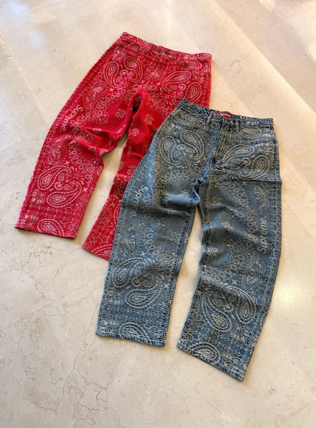 Supreme Bandana Jacquard Baggy Jeans Red