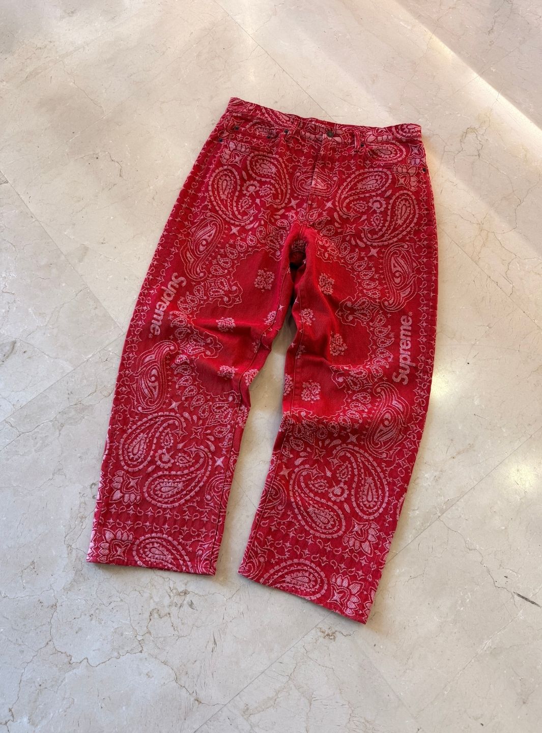 Supreme Bandana Jacquard Baggy Jeans Red