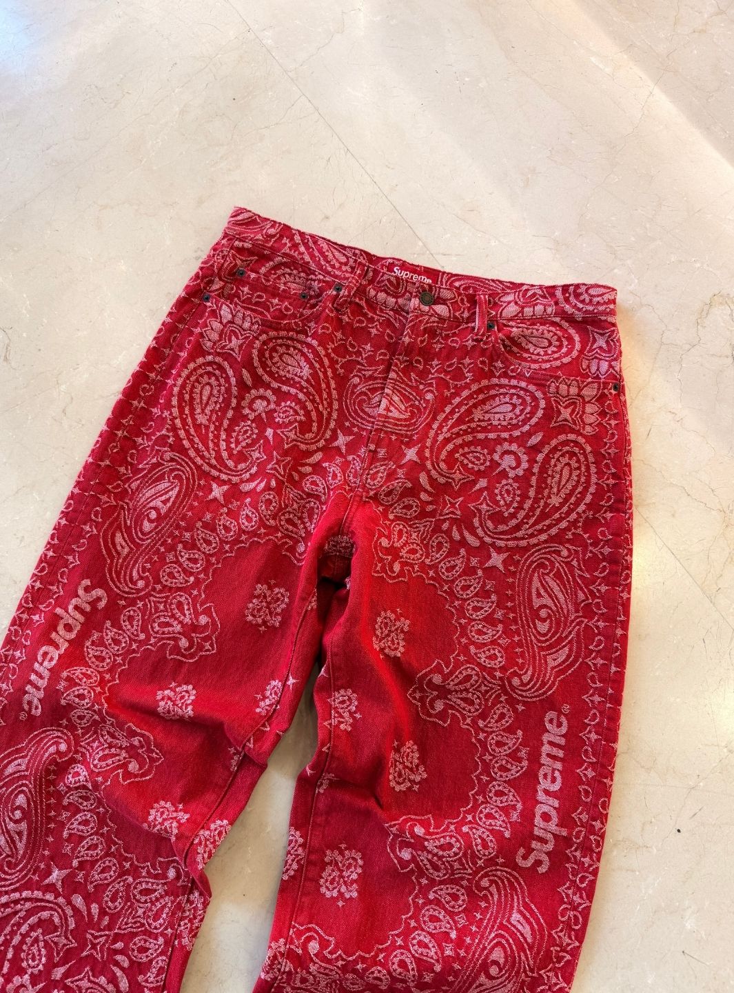 Supreme Bandana Jacquard Baggy Jeans Red