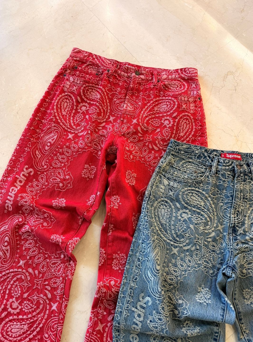 Supreme Bandana Jacquard Baggy Jeans Red