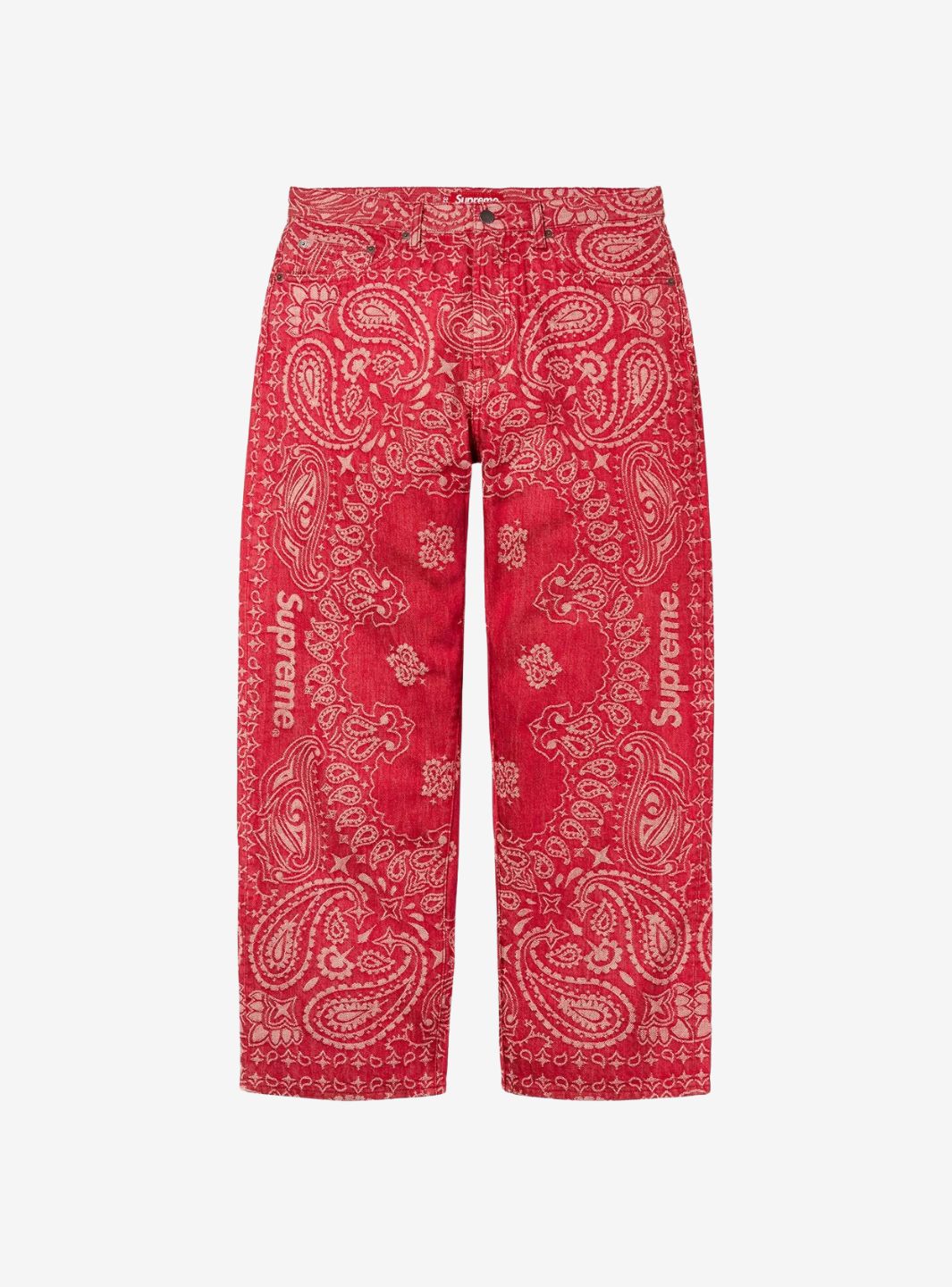 Supreme Bandana Jacquard Baggy Jeans Red | ResellZone