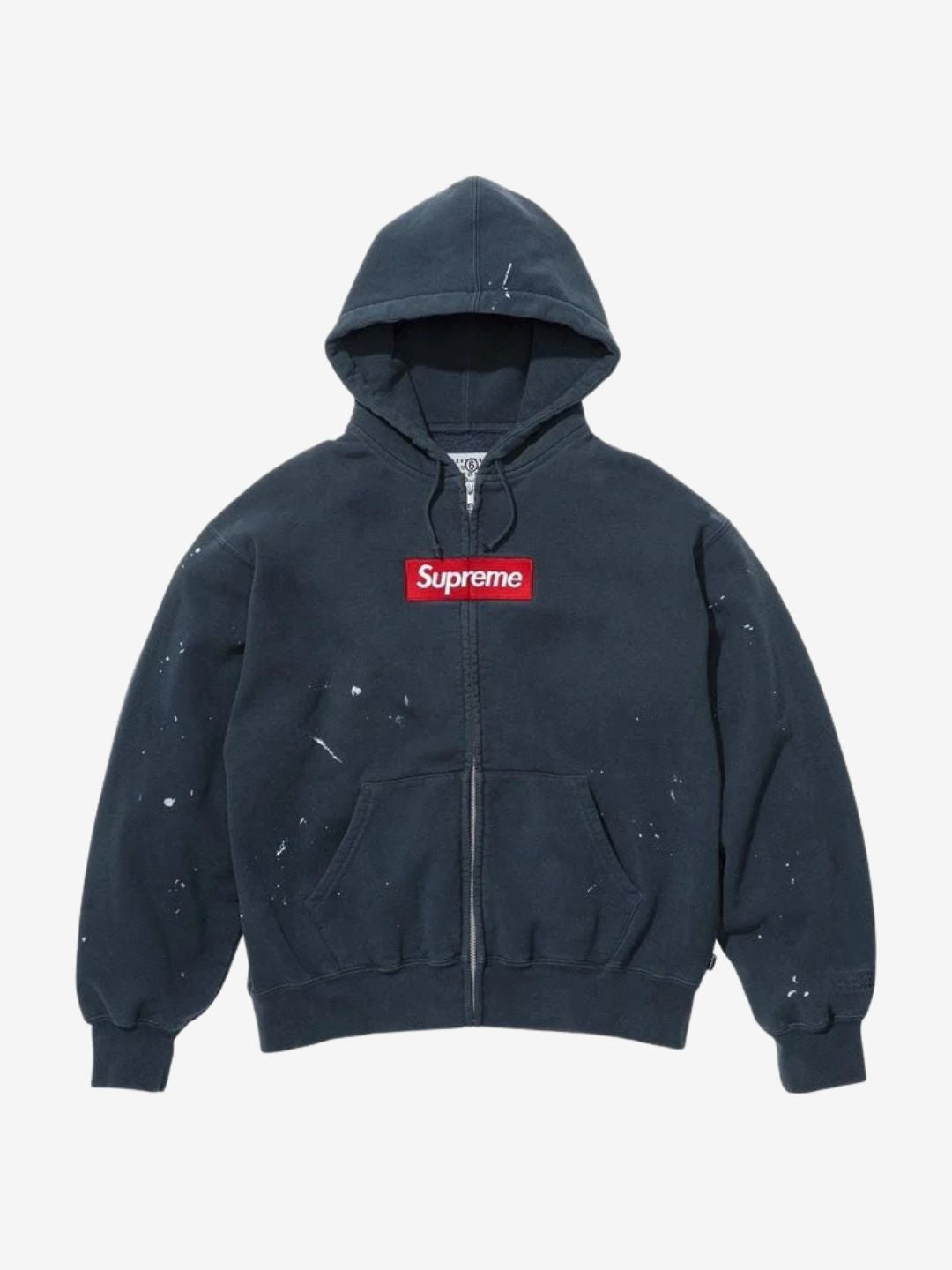 Supreme MM6 Maison Margiela Box Logo Zip Up Hooded Sweatshirt Navy Blue
