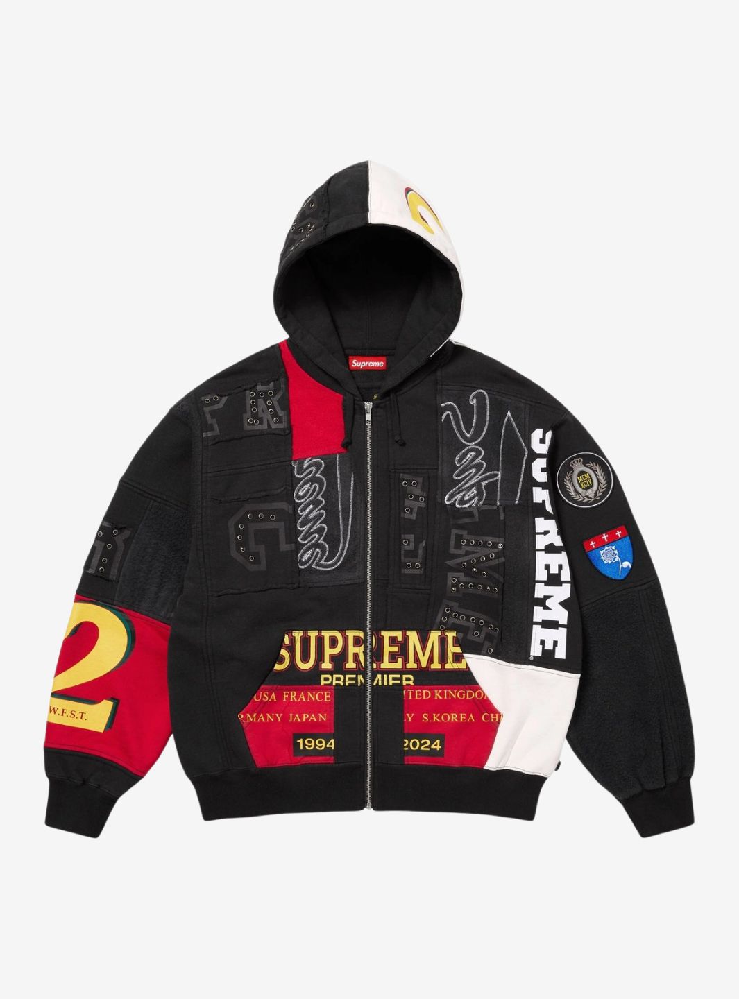 Supreme Patchwork Zip Up Hooded Sweatshirt Black (SS25) | ResellZone
