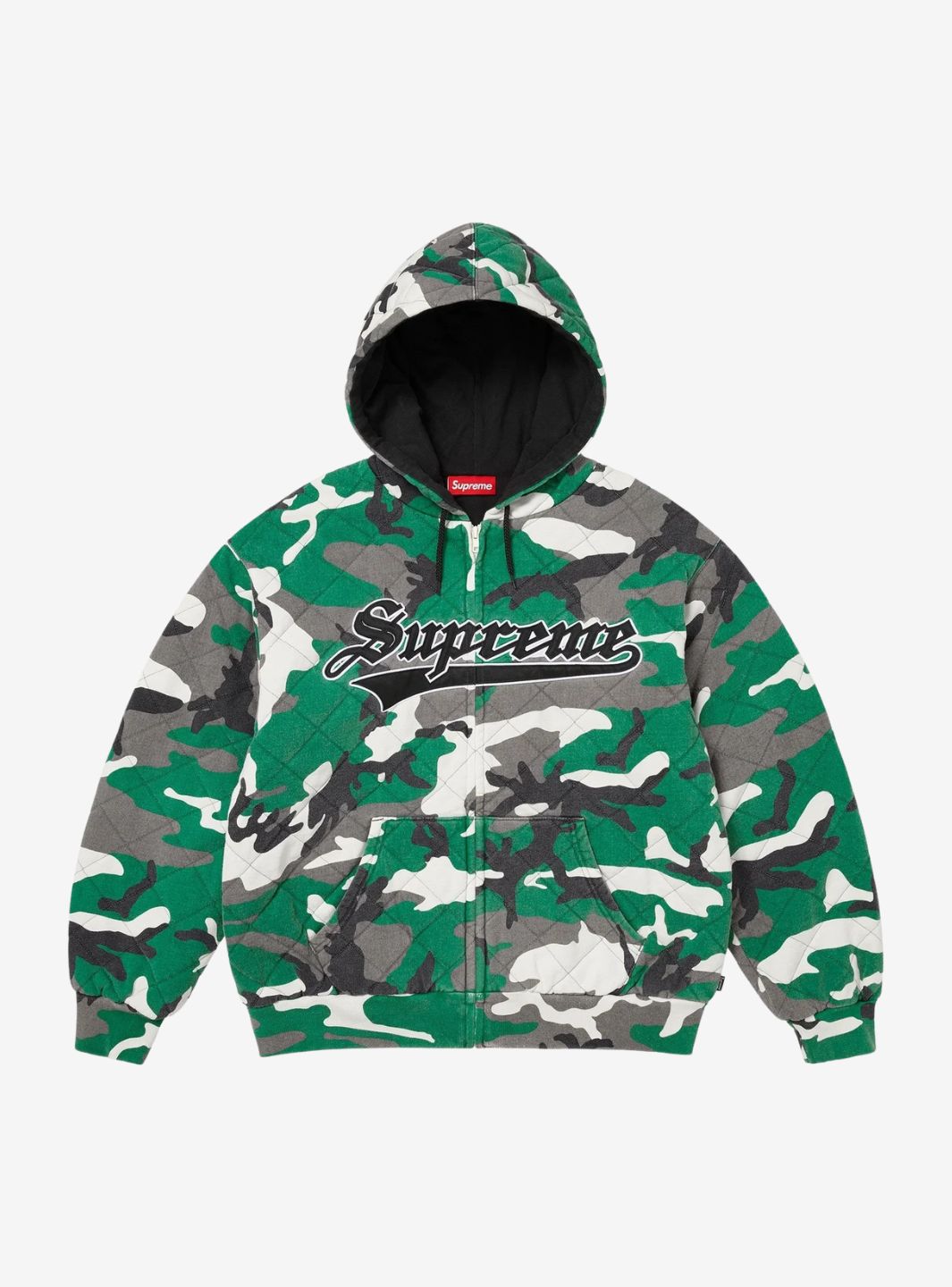 Supreme Quilted Zip Up Hooded Sweatshirt Green Camo
